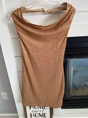 SHEINBae women’s Sequin Mini Dress in Nude Tan open back halter top stunning M
